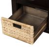 TREXM Rustic Storage Bench with 3 Drawers and 3 Rattan Baskets, Shoe Bench for Living Room, Entryway (Espresso)