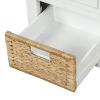 TREXM Rustic Storage Bench with 3 Drawers and 3 Rattan Baskets, Shoe Bench for Living Room, Entryway (White)