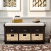 TREXM Rustic Storage Bench with 3 Drawers and 3 Rattan Baskets, Shoe Bench for Living Room, Entryway (Espresso)