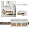 TREXM Rustic Storage Bench with 3 Drawers and 3 Rattan Baskets, Shoe Bench for Living Room, Entryway (White)