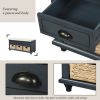 TREXM Rustic Storage Bench with 3 Drawers and 3 Rattan Baskets, Shoe Bench for Living Room, Entryway (Antique Navy)