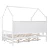 Wooden Full Size House Bed with Trundle,Kids Bed with Shelf, White
