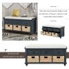 TREXM Rustic Storage Bench with 3 Drawers and 3 Rattan Baskets, Shoe Bench for Living Room, Entryway (Antique Navy)