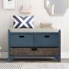 TREXM Storage Bench with Removable Basket and 2 Drawers, Fully Assembled Shoe Bench with Removable Cushion (Navy)
