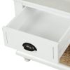 TREXM Rustic Storage Bench with 3 Drawers and 3 Rattan Baskets, Shoe Bench for Living Room, Entryway (White)