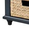 TREXM Rustic Storage Bench with 3 Drawers and 3 Rattan Baskets, Shoe Bench for Living Room, Entryway (Antique Navy)